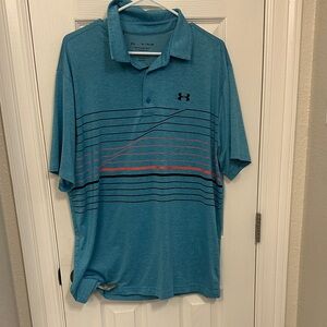 Under Armour Men's Teal Polo with Black and Red Stripe Accents